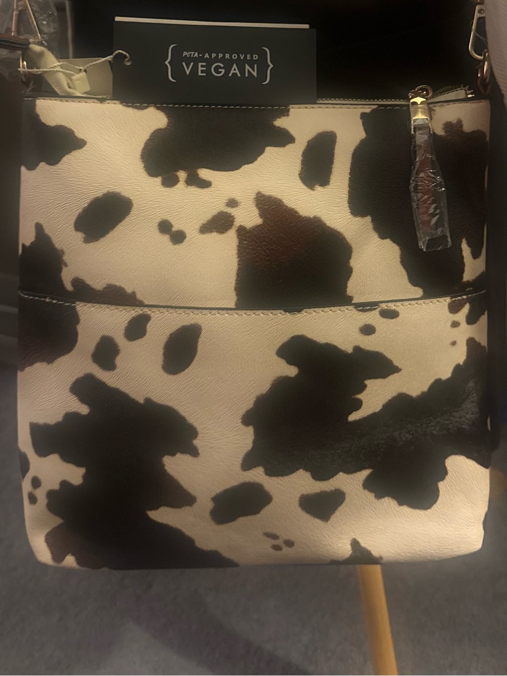 New Le Miel Vegan Cowhide-Print Crossbody Bag - Black & Cream